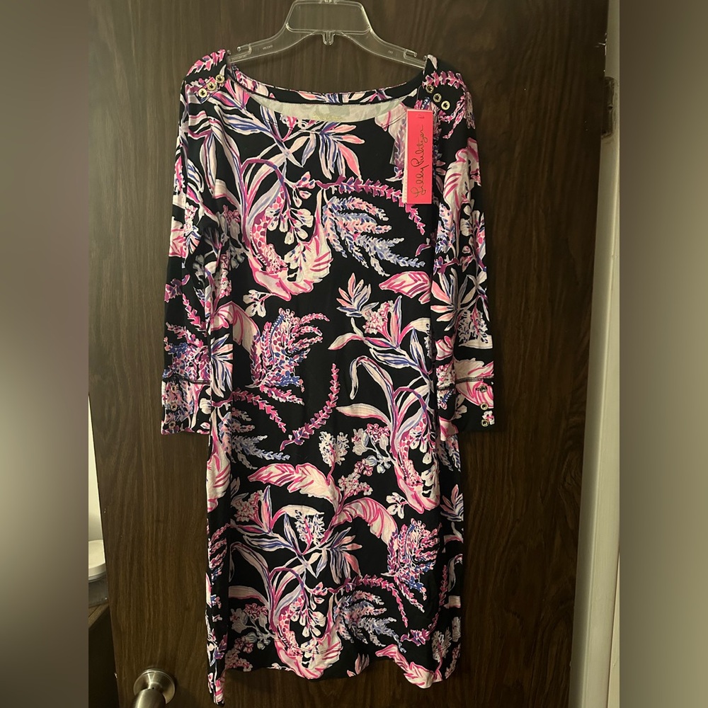Lilly Pulitzer Black and Pink Floral Sophie dress medium onyx wild within